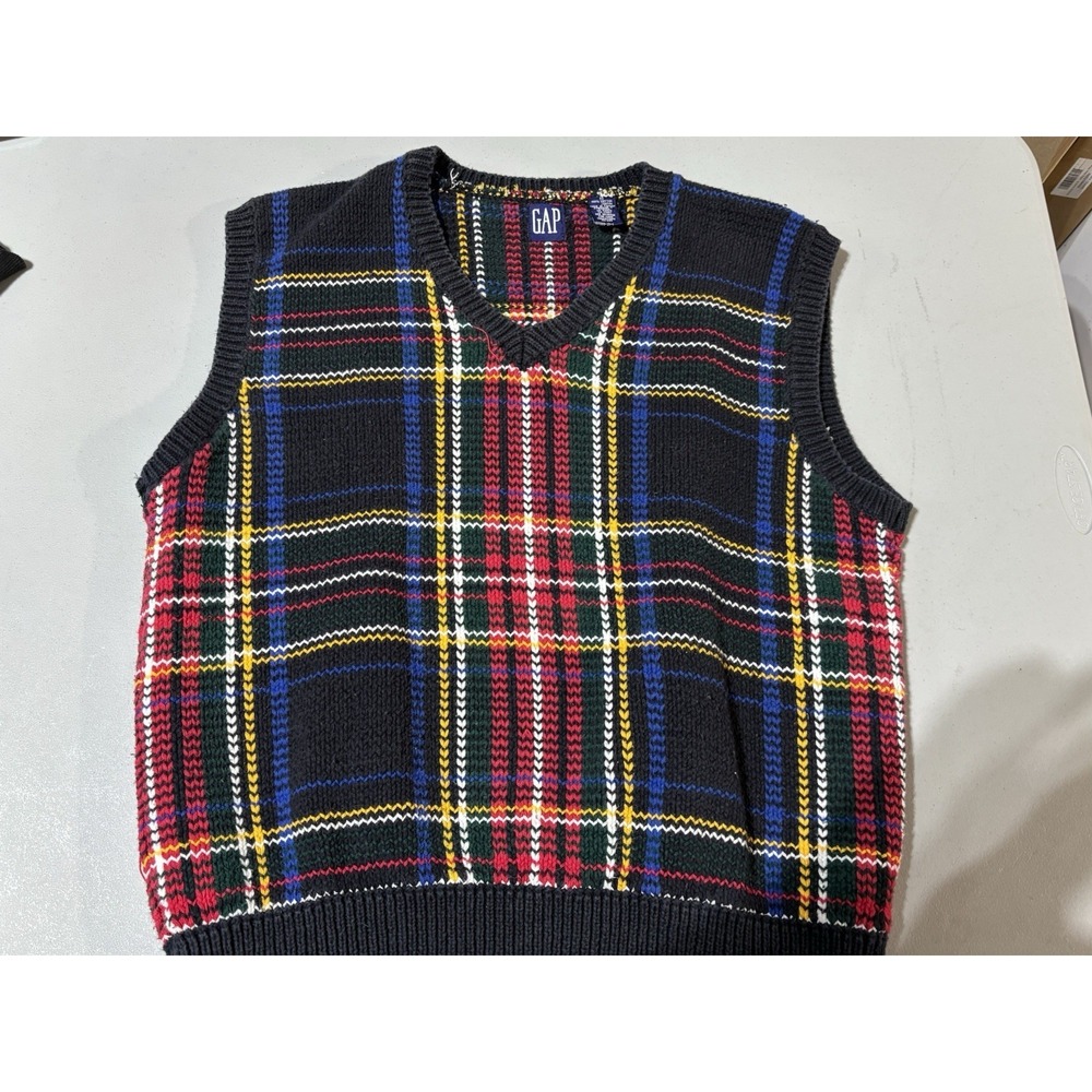 Vintage Gap Plaid Tartan Sweater Vest Size Large VGC 100% Cotton Y2K